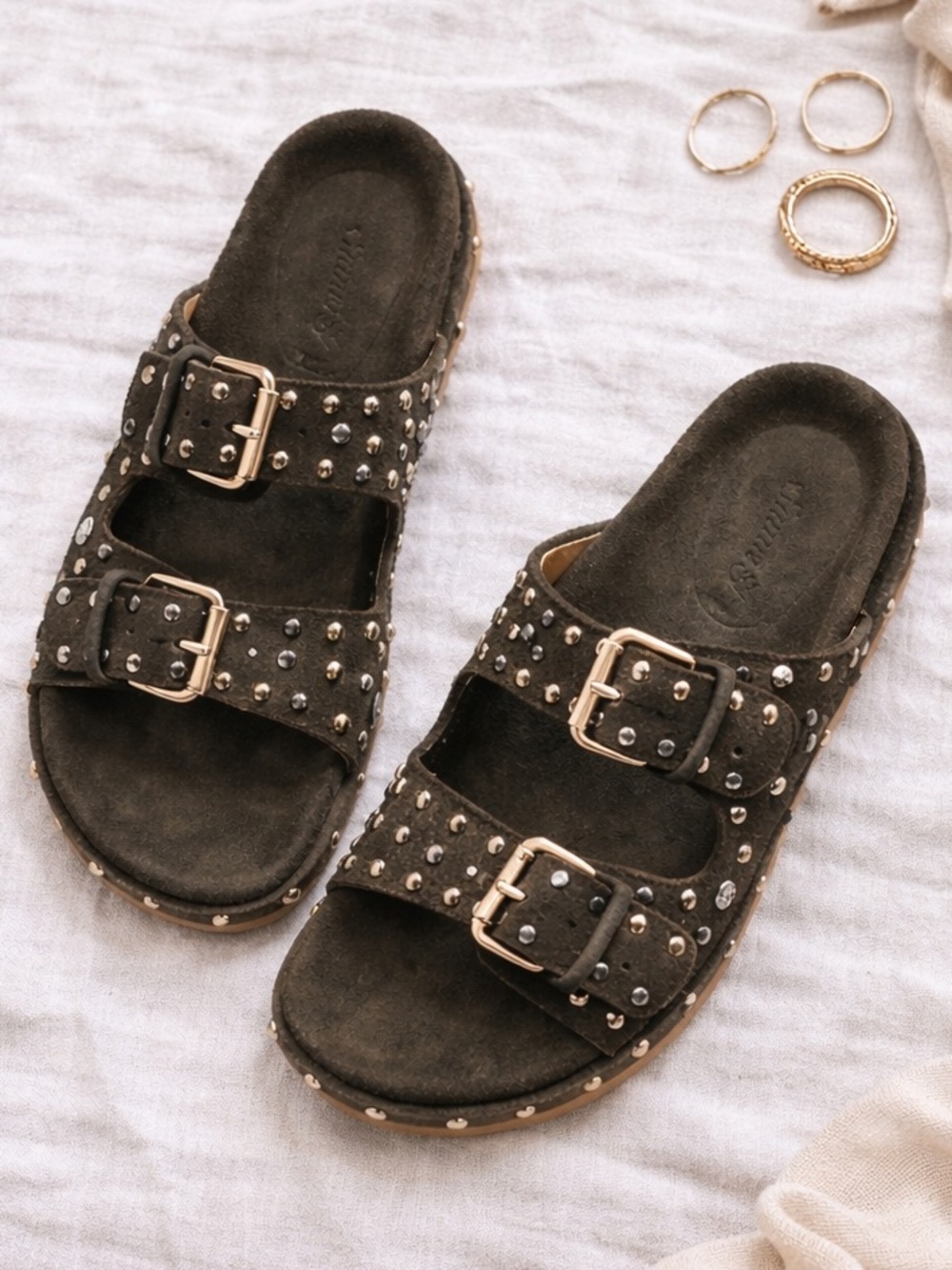 Chloe Studded Double Buckle Sandals Size 6.6/7 European size 37